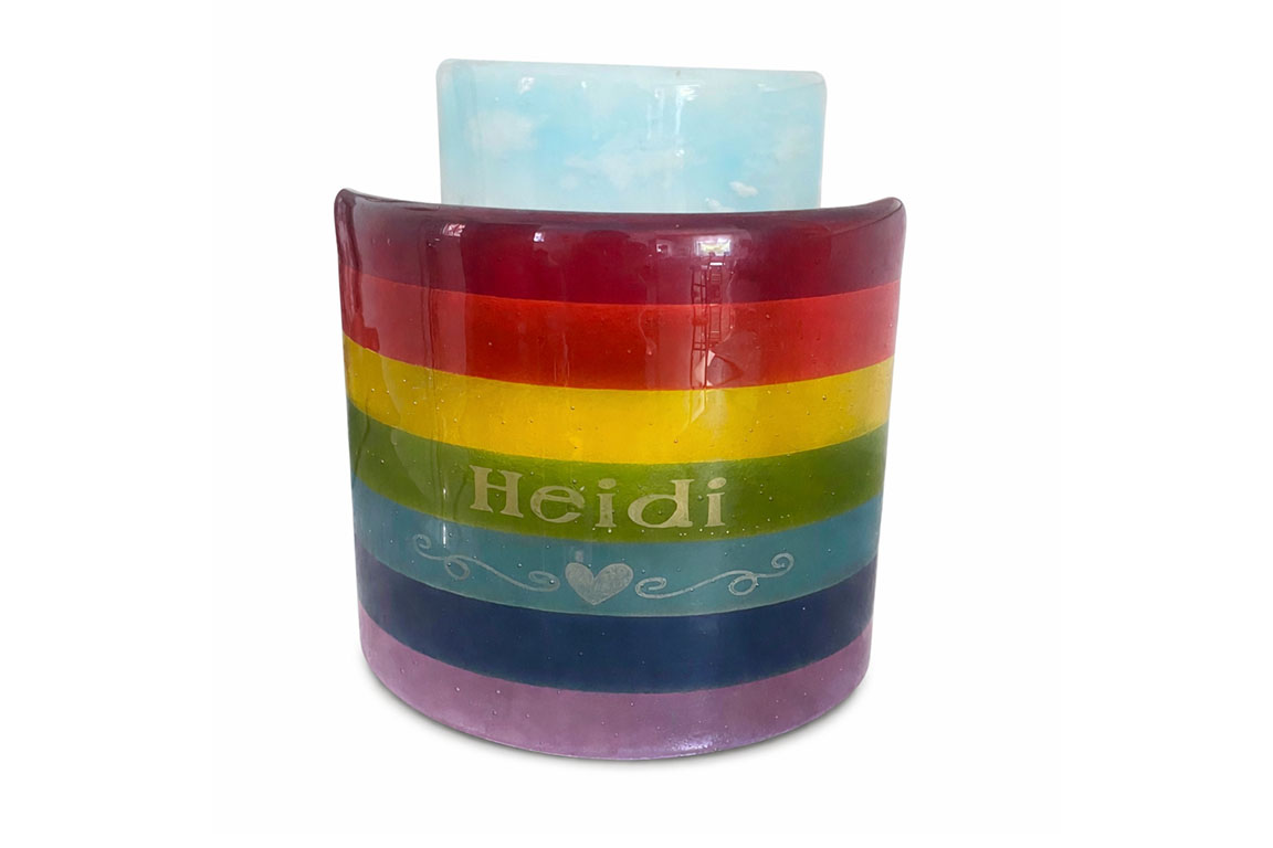 Personalised memorial rainbow fused glass keepsake